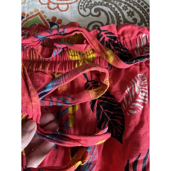Liz Banks Red Tropical Print Cotton Shorts Size 3x Paper Bag Waist - Picture 4 of 6